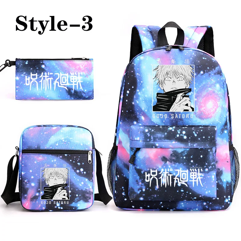 

Рюкзак Jujutsu Kaisen, школьная сумка, пенал, сумка через плечо, комплект из трех предметов, модный детский школьный рюкзак с принтом Gojo Satoru