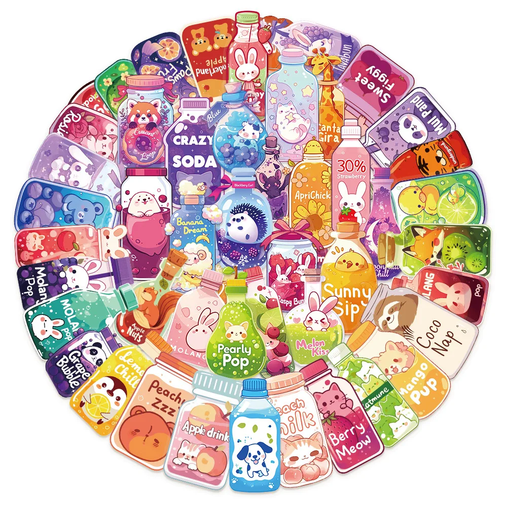 

10/50PCS Cartoon Animal Bottle Sticker Cute Funny Doodle Creative Decorative Pencil Box Diary Refrigerator Decal Kids Toy