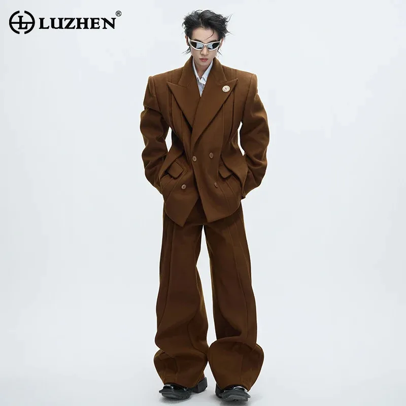 

LUZHEN 2025 Роскошный новый модный двубортный однотонный пиджак, мужской красивый широкий повседневный пиджак, мужская одежда JY5369