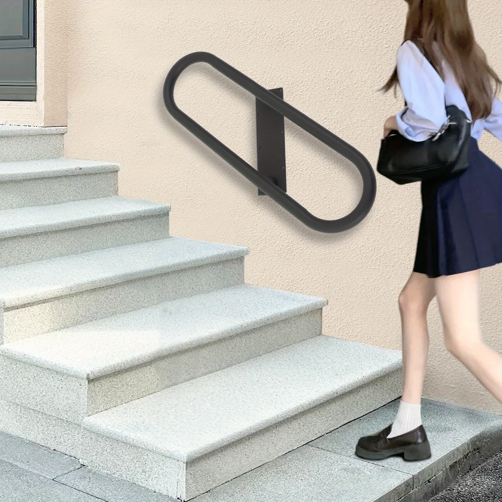 Oval Wall Mounted Armrest (1-3 Levels) - Black, , , Used for A Long Time, Suitable for 1-3 Steps