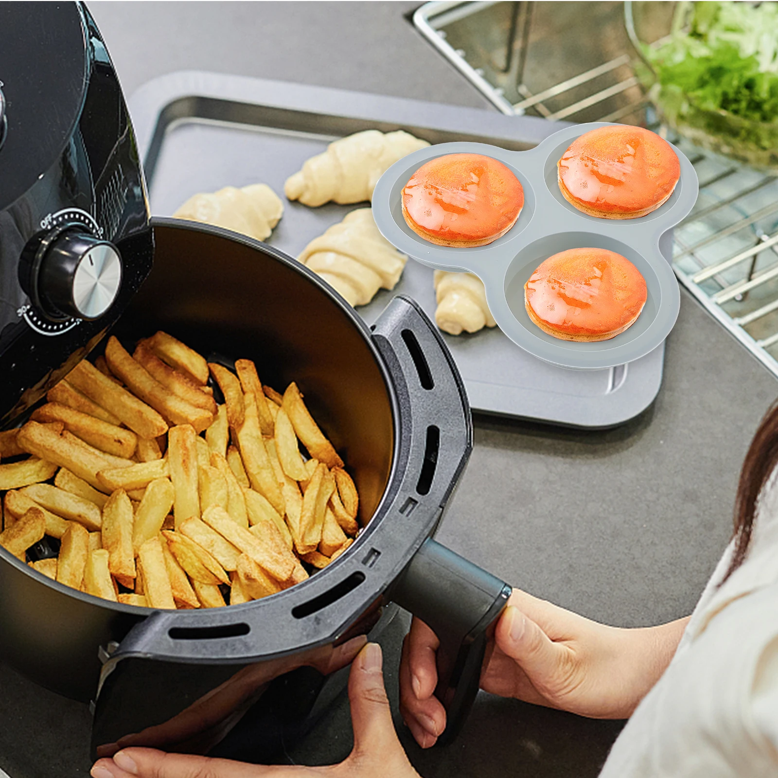

2pcs Egg Mold Silicone Baking Pan Air Fryer Egg Mold Silicone Nonstick Baking Molds Pans for Cake Muffin Kitchen Supplies