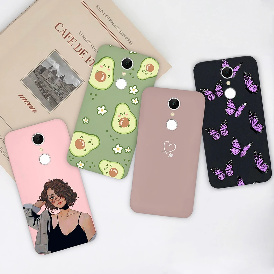 For Xiaomi Redmi 5A 5 Plus Case Back Cover Fashion Heart Avocado Matte Screen Protective Soft Silicone TPU Shockproof Funda Capa