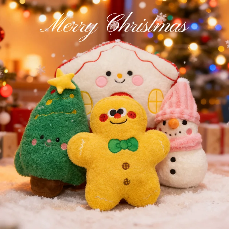 

Christmas Plush Pillow Stuffed Gingerbread Man Christmas Tree Snowman House Emotion Cute Cushion Party Prop Decor Gift