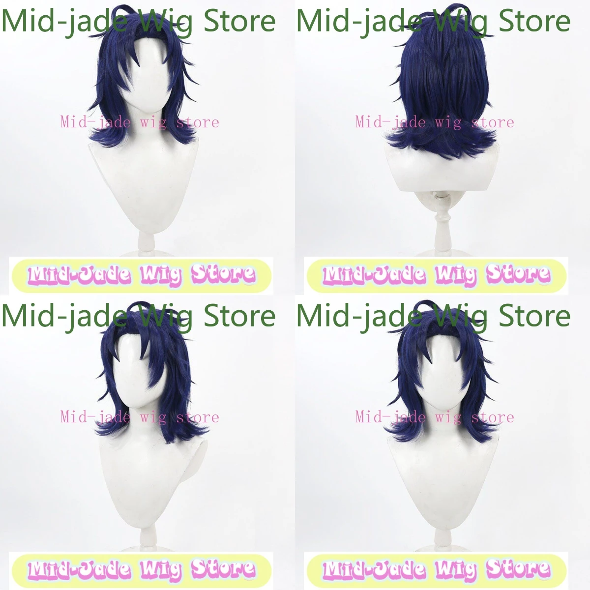 

Touken Ranbu Taikogane Sadamune Cosplay Wig Dark Blue Short Fluffy Layered Hair Heat Resistant Synthetic Anime Wigs for Men