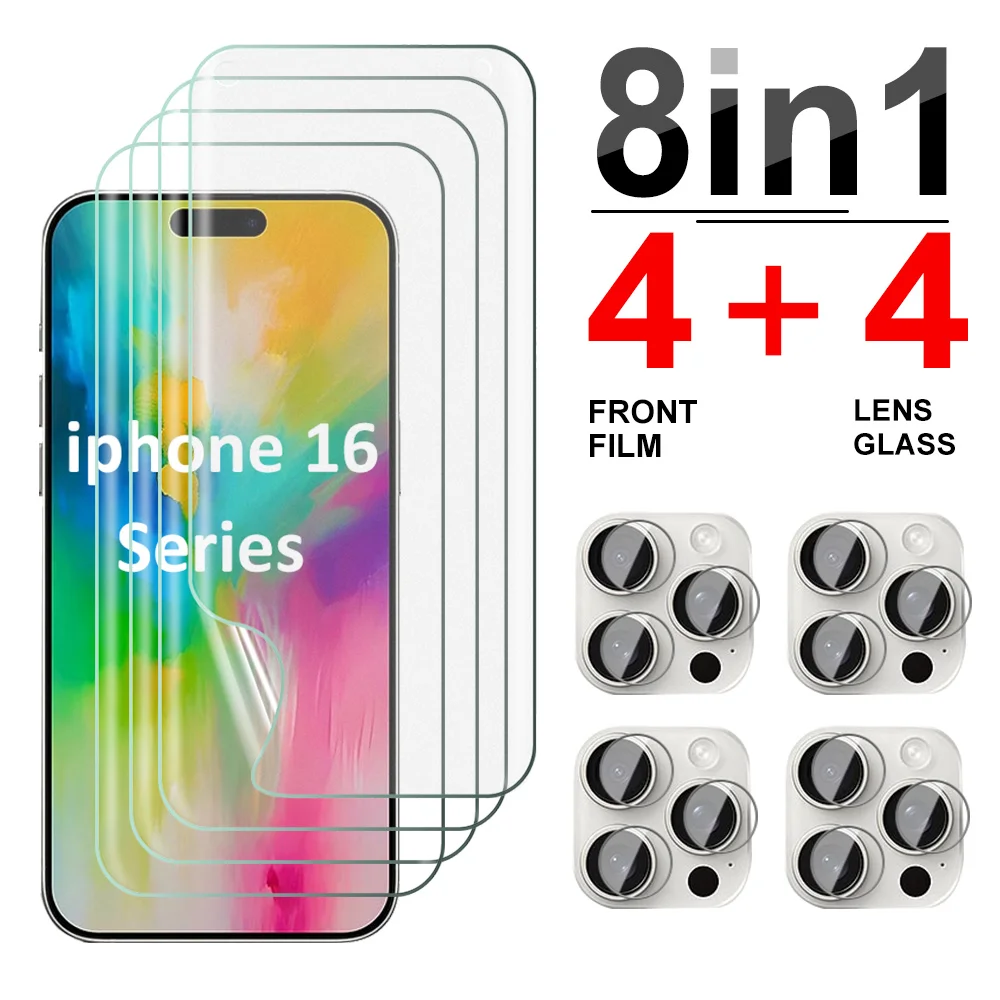 Szkło ochronne obiektywu 8 w 1 do Apple iPhone 16 Pro Max 5G Hydrożelowe foliowe ochraniacze ekranu do iphone 16Pro Max 16Plus iphone16ProMax