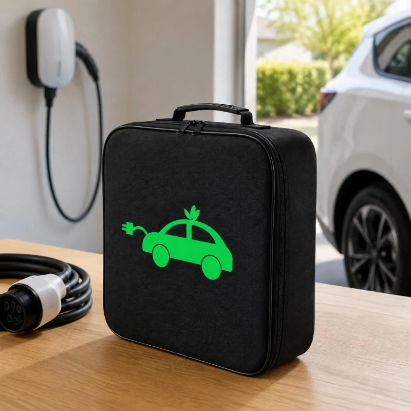 Electric Vehicle Charging Equipment Carrying Case with Top Handle, Two Zippers Closure, and Waterproof Fabric M4YD