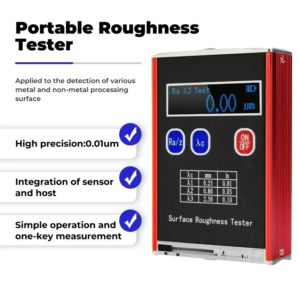 Surface Roughness Tester Meter High Accuracy 0.01μm Profilometer Portable Profile Gauge 4 Testing Parameters Ra/Rq Rz/Rt
