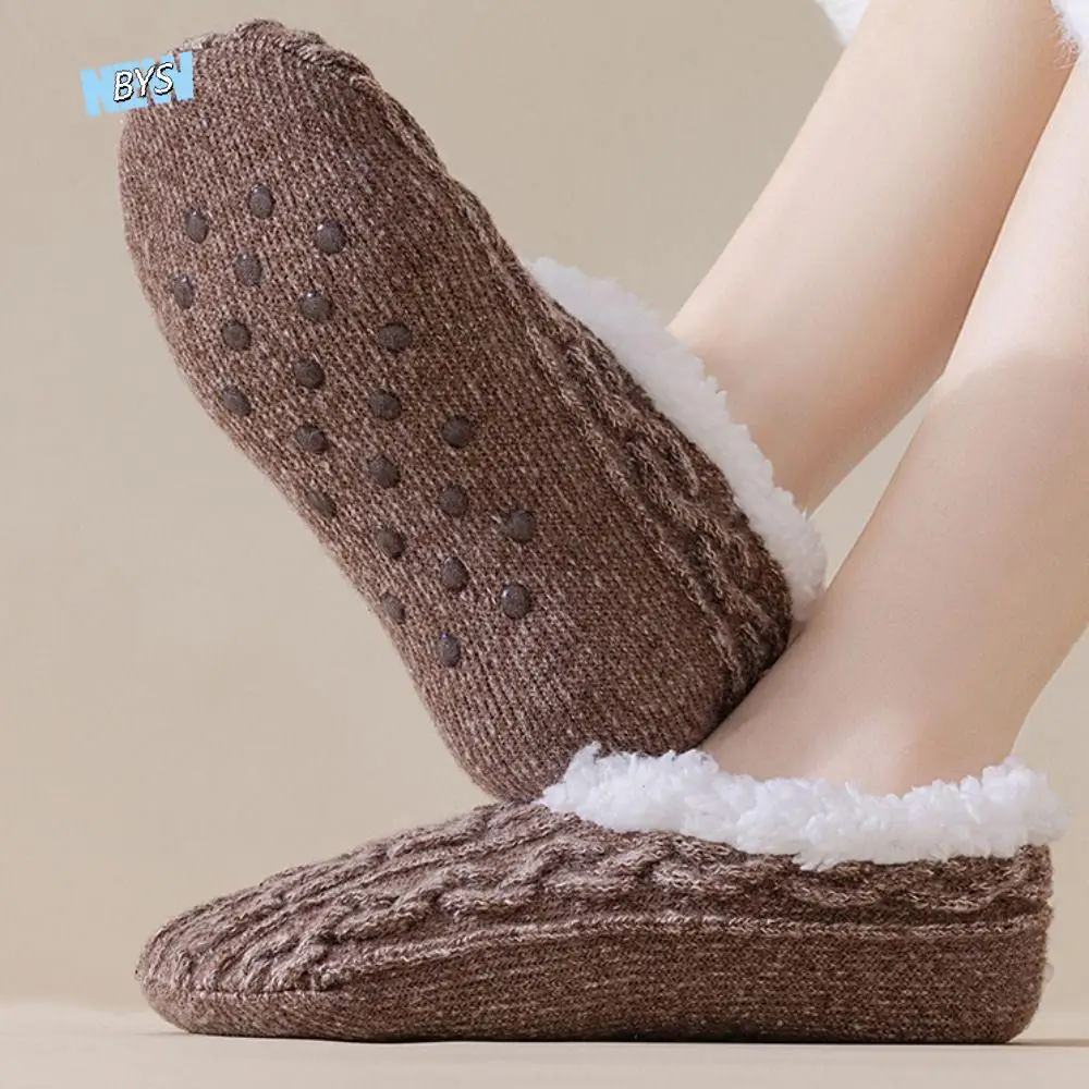 

Simple Anti-slip Winter Floor Socks Knitted Twist Coral Fleece Thicken Plush Socks Soft Warm Sleeping Socks Women