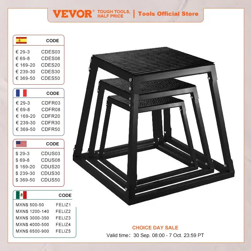 VEVOR 12/18/24'' Height Plyometric Platform Box Plyometric Box Jump Set for Home Gym Training Crossfit Conditioning