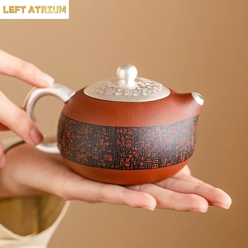 baifu Red clay purple clay tea set 999 silvering light luxury high-end Purple sand ceramic tea pot and teacups kung fu tea set