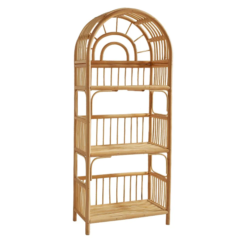 Handmade rattan shelf Sun bookshelf Natural Indonesian rattan ins Simple storage rack Japanese rattan cabinet