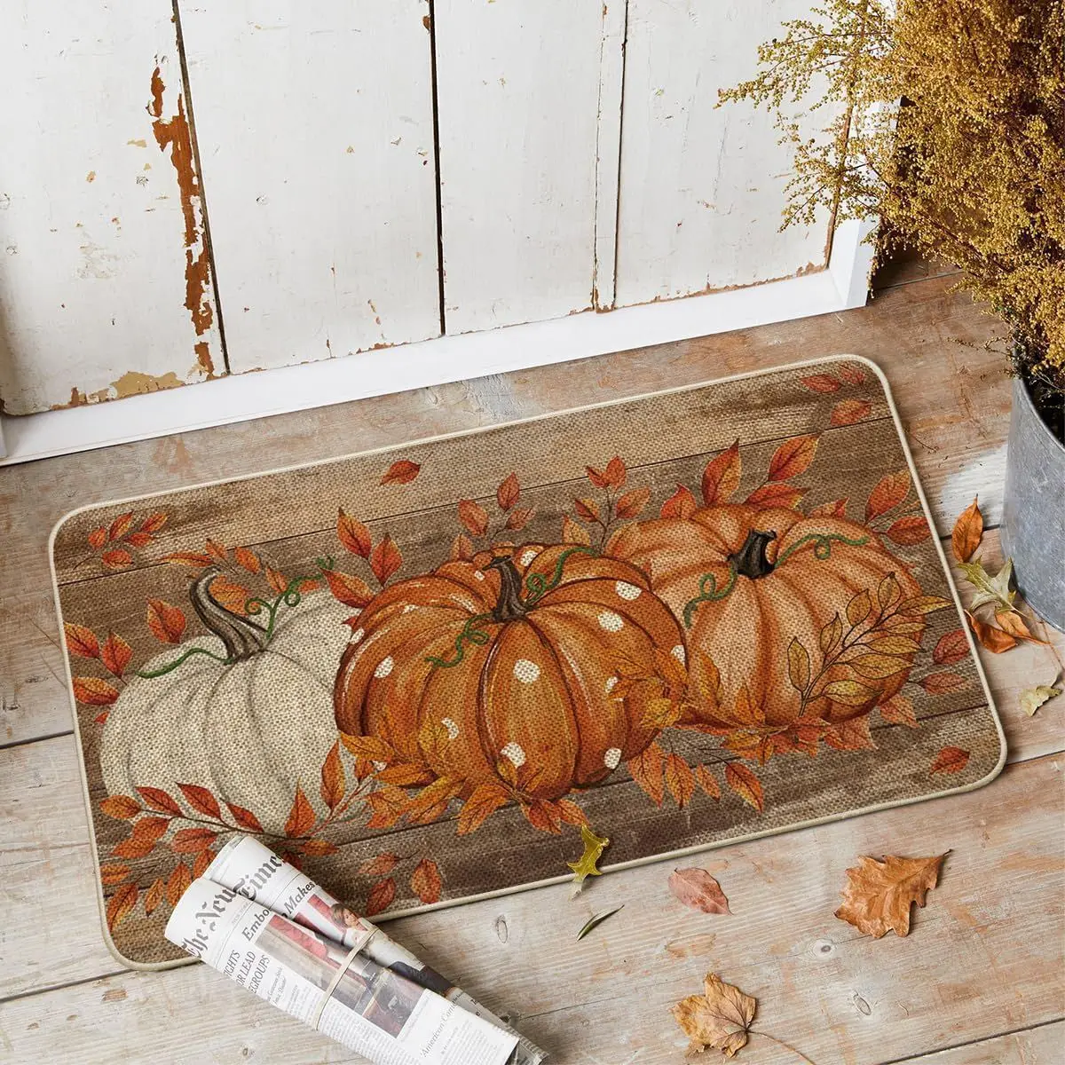 VIKAMA-felpudo de calabaza de otoño para entrada interior y exterior, felpudo de bienvenida en pulgadas, estera decorativa para jardín, terraza, porche de casa