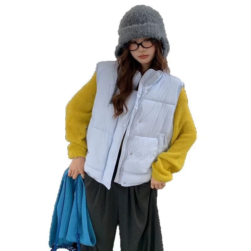 Women Parkas Solid Vest Coat  Zipper Button Pocket Stand Collar Straight Thick Sleeveless Loose Office Lady Casual Winter 2025