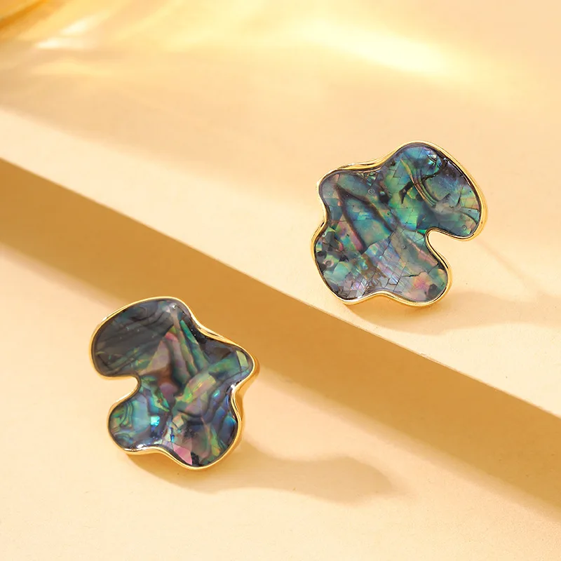Fashionable light luxury elegant small fragrance irregular ring natural abalone earrings niche high-end commuter earrings