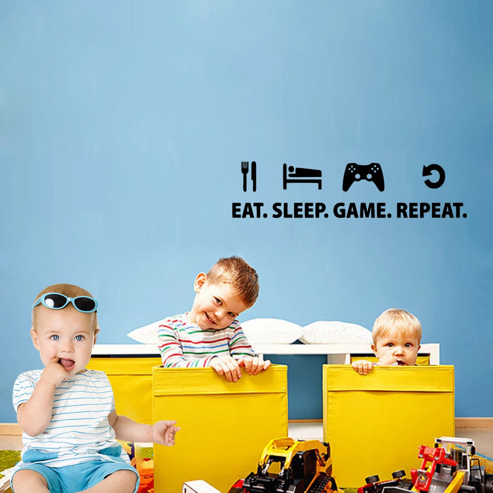 

1 pc relaxing eat sleep game repeat daily life Nursery Wall Stickers Vinyl Art Decals Decor Living Room Bedroom Removable