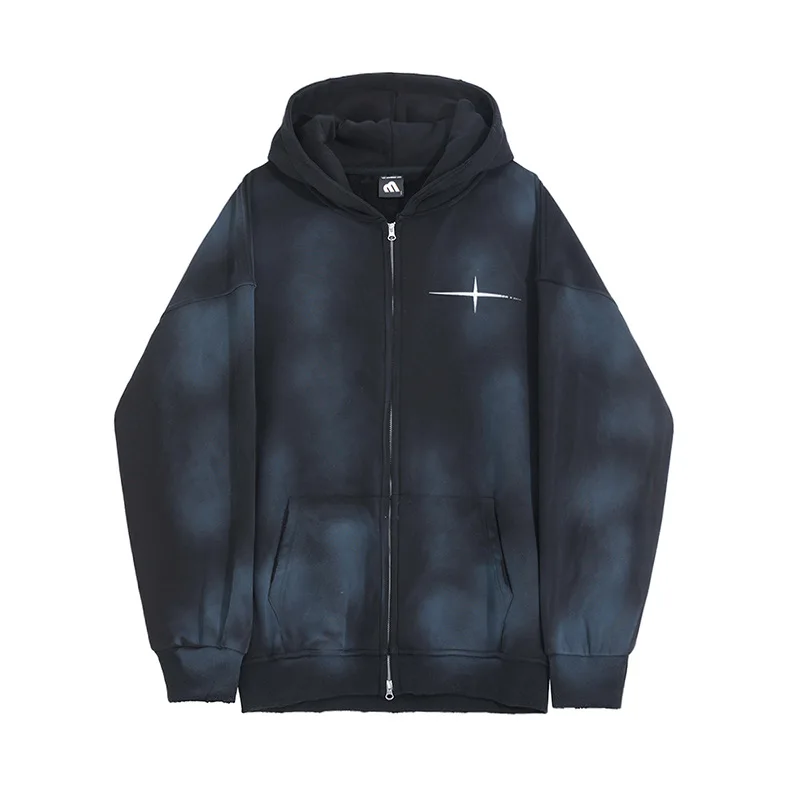 معطف بقلنسوة من الصوف المتدرج للرجال Y2k، سترة بسحاب مزدوج على الطراز الكوري، سترات كبيرة الحجم بغطاء للرأس #5