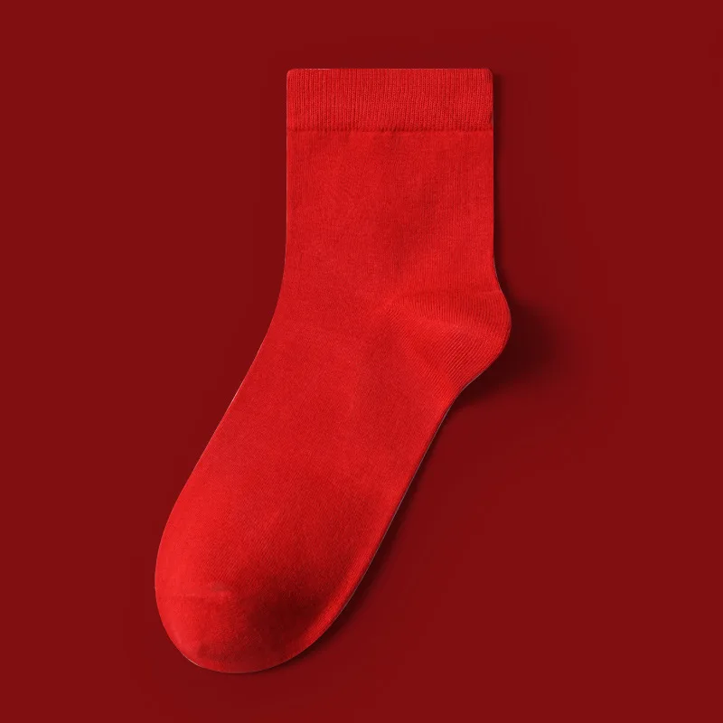 Bright red wedding socks, cotton embroidered new year festive tube socks comfortable breathable socks for men and women 3 pairs