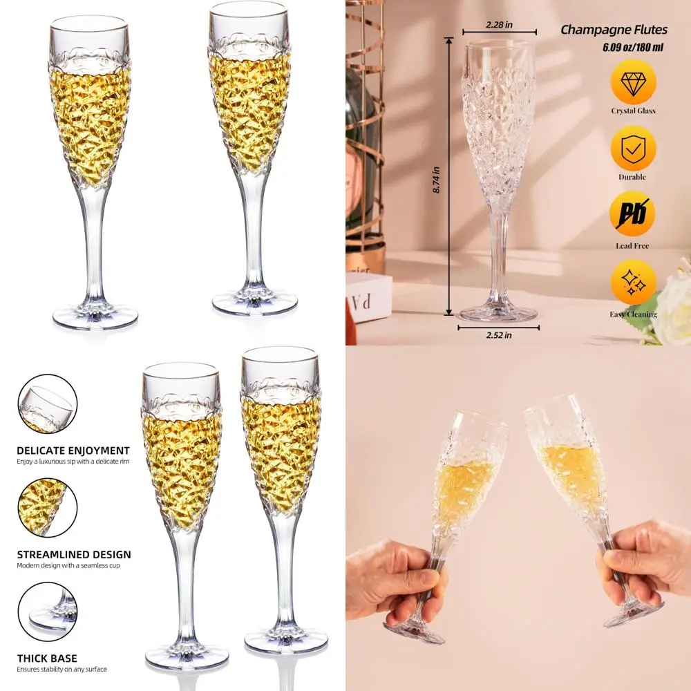

Champagne Flutes, Crystal Champagne Glasses Set of 2, 6.3oz Clear Champagne Flutes with Long Stem, Clear Sparkling Champagne Gla