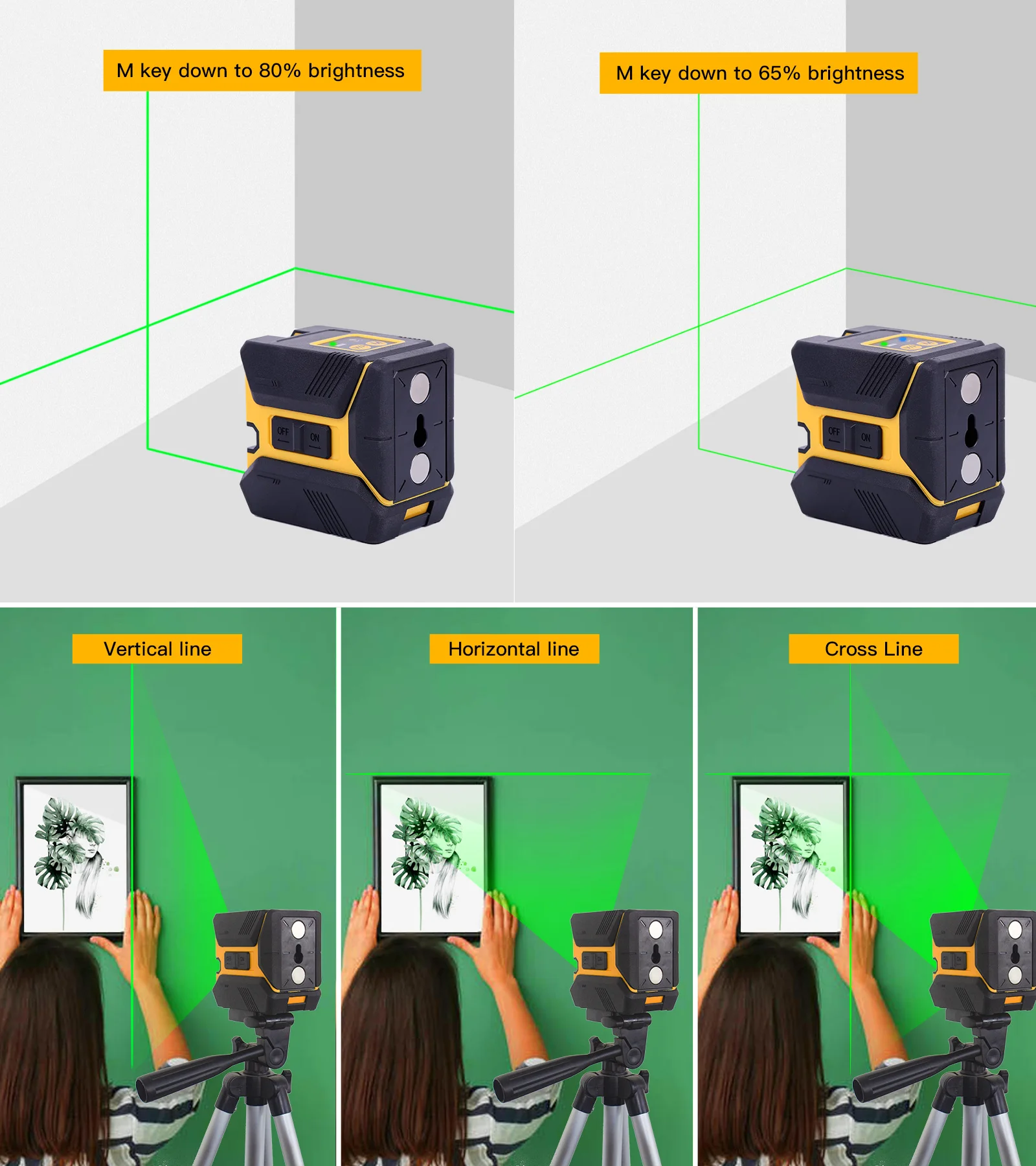 Rongpro 2 Lines Laser Level green line Self Leveling 360 Horizontal And Vertical Super Powerful  Mini portable Green Beam Laser