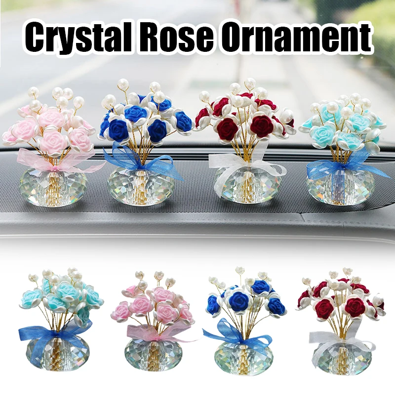 

1/3/5PCS Romantic Crystal Rose Flower Car Ornament Elegant Floral Decoration for Auto Dashboard Interior