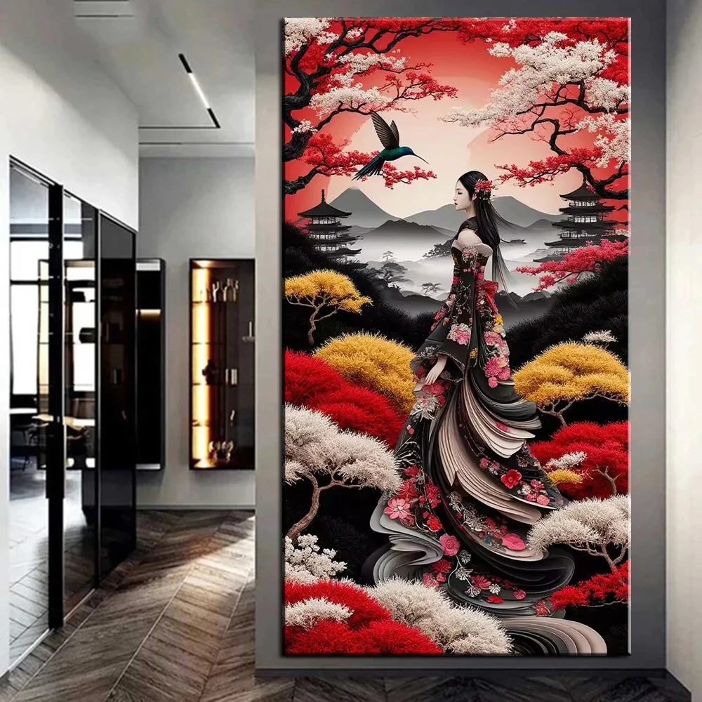 

DIY японская гейша птица пейзаж 5D алмазная живопись полная алмазная вышивка мозаика набор для вышивки крестом Рождественский подарок 100x200 см