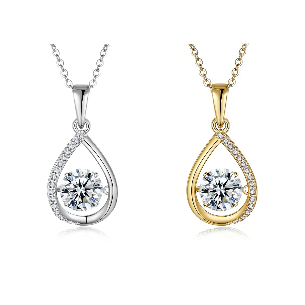 S925 Silver Plated 18K Gold Round Moissanite Diamond Smart Pear Necklace Main Stone 6.5mm/1.0ct
