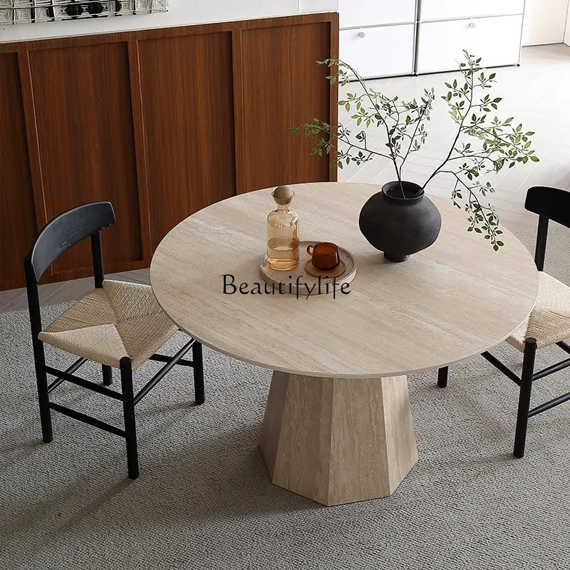 

5French medieval Roman travertine rock slab dining table new home living room
