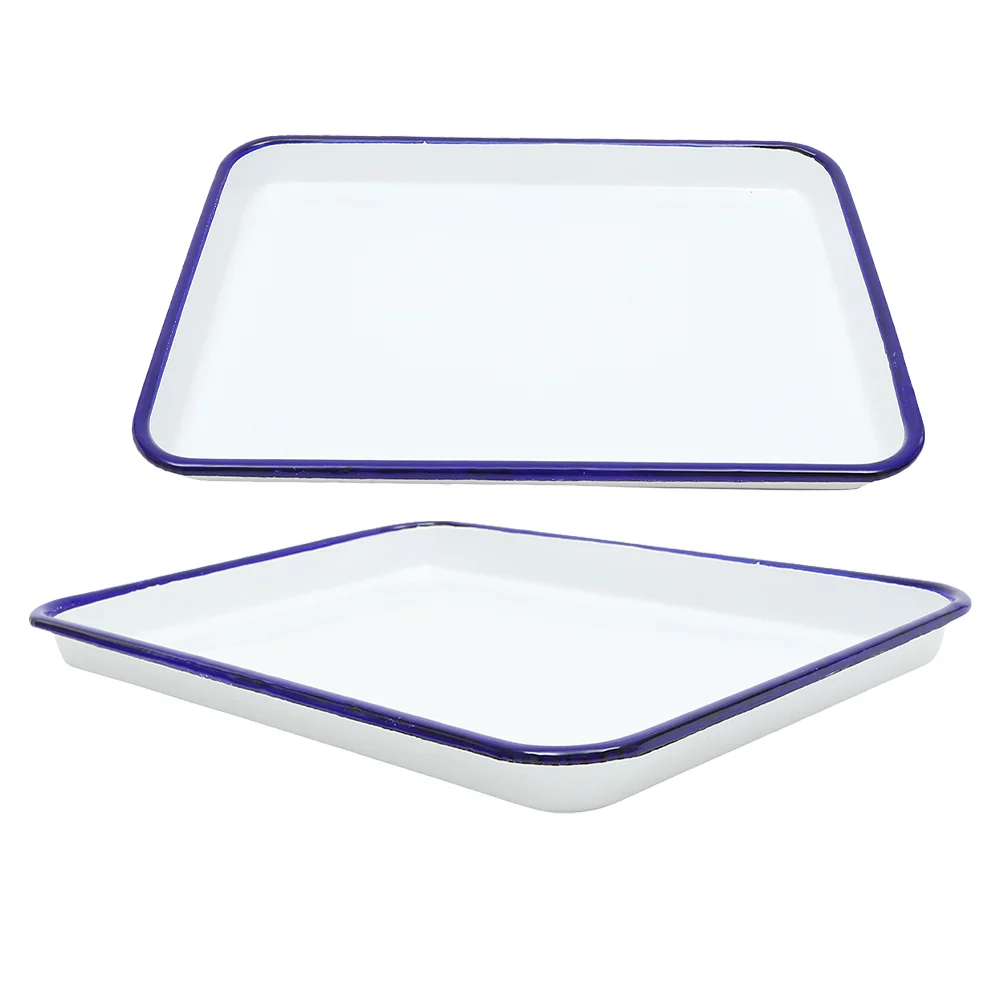 

2 Pcs Vintage Enamel Square Baking Dish 26x18cm Fast Heat Transfer Easy to Clean Oven Tray for Home Restaurant