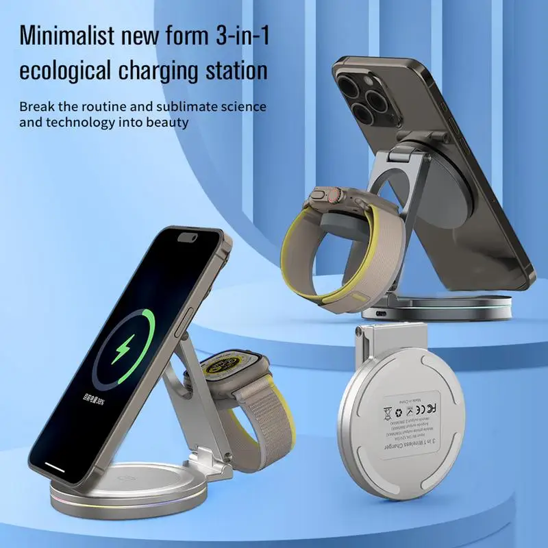 Charger Stand Anti-Skid Magnetic Charger Charging Dock Bedside Multifunctional Phone Stand With 360 Zinc Alloy Rotation For