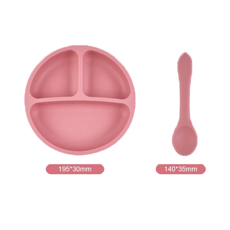 2PCS Silicone 1-7 years old Children Tableware Baby Feeding Set Silicone Dinner Plate & Spoon BPA Free Baby Training Tableware