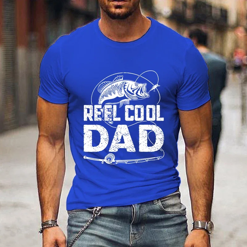 Reel Cool Dad Print Classic T-shirt for Men Clothes Fishing Rod and Fish Male T-shirts Summer Loose Tee Shirt Men Fashion Tshirt