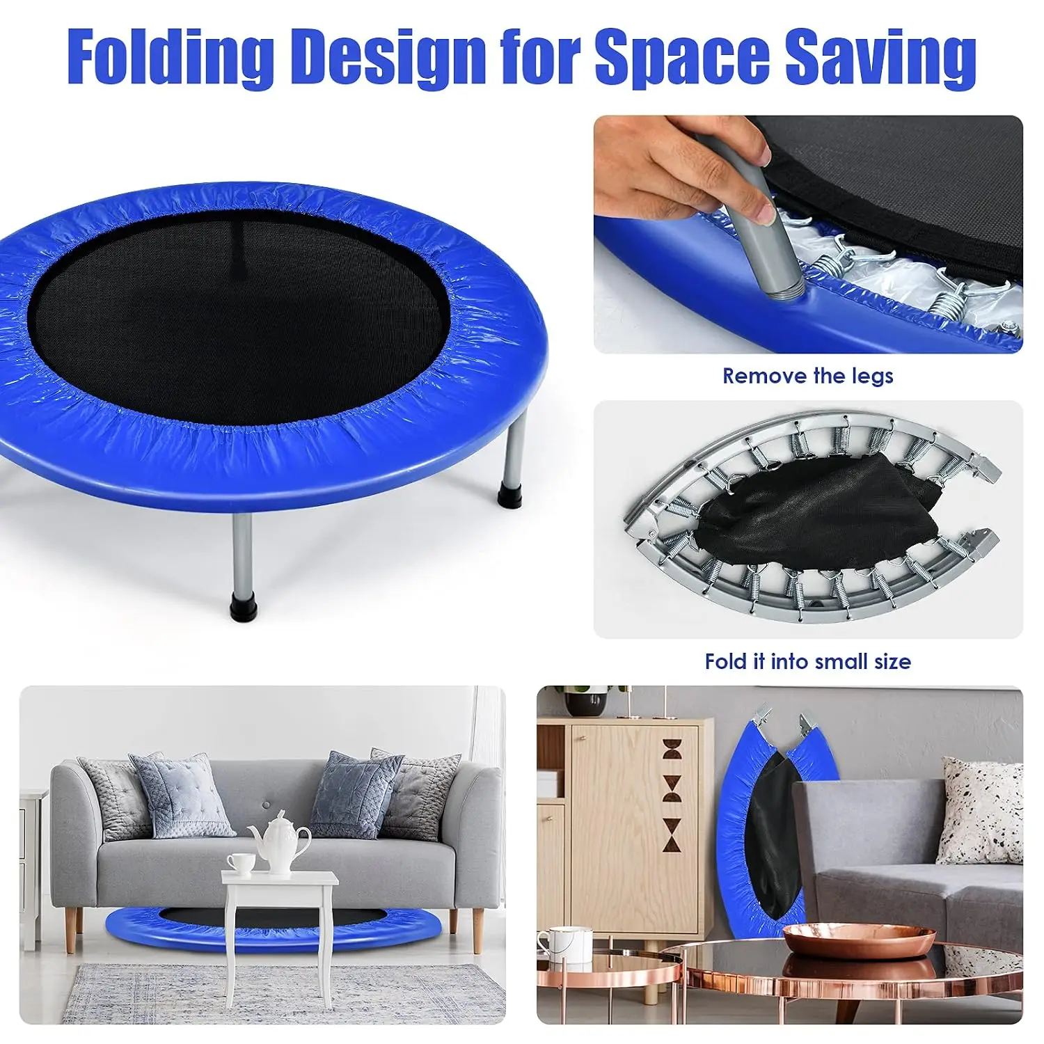 Foldable Mini Rebounder Trampoline for Adults, Safety Pad & Fitness Exercise, Custom