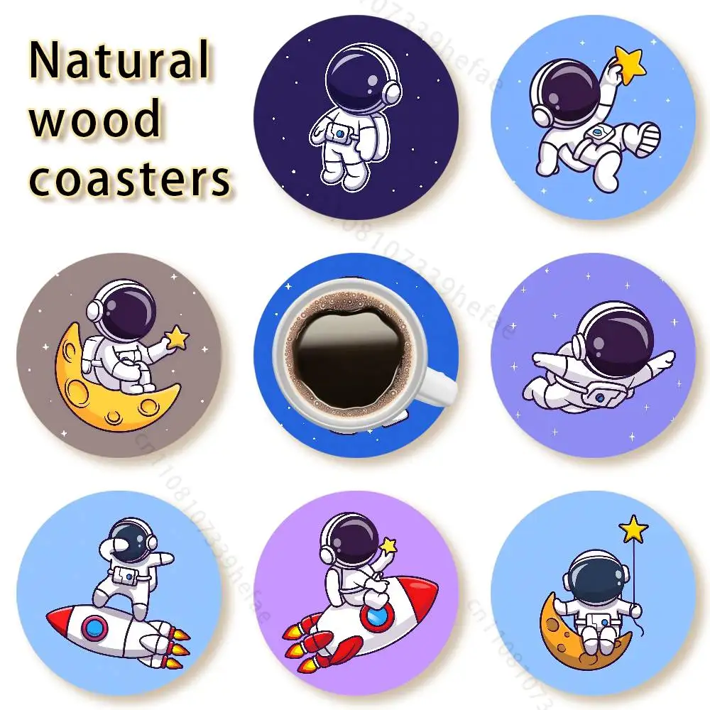 

chibi stronaut wooden anti-slip coasters, suitable for home office and living room decoration