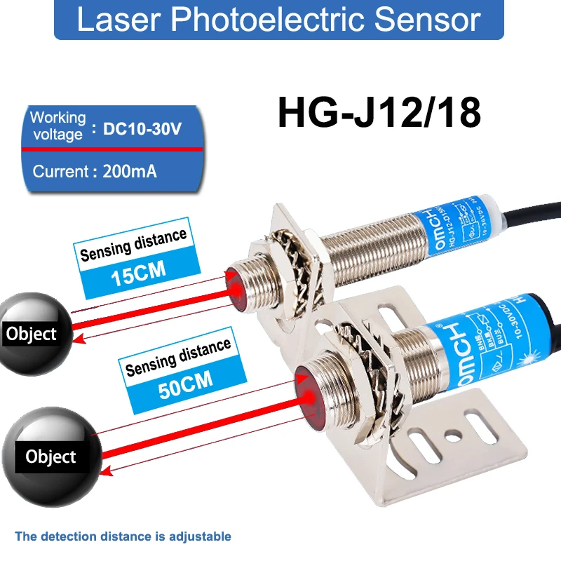 Laser Diffuse Reflection Photoelectric Switch HG-J12/18 D15 D50 M12/M18 15CM 50CM Sensing DistanceInfrared Sensor