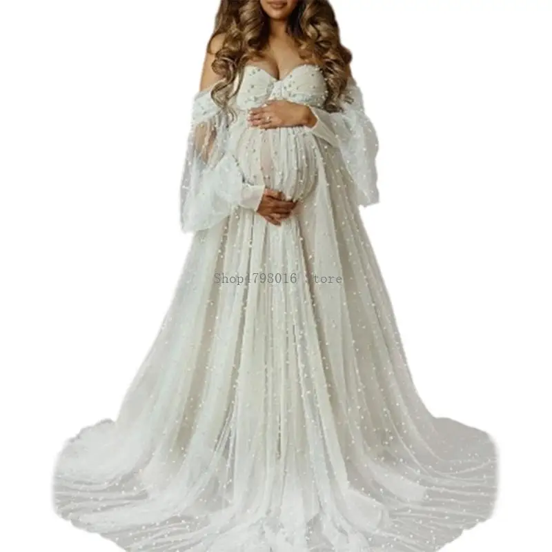 romance-flowing-maternity-dress-for-photography-elastic-waist-polyester-fabric-expecting-mother-photoshoots