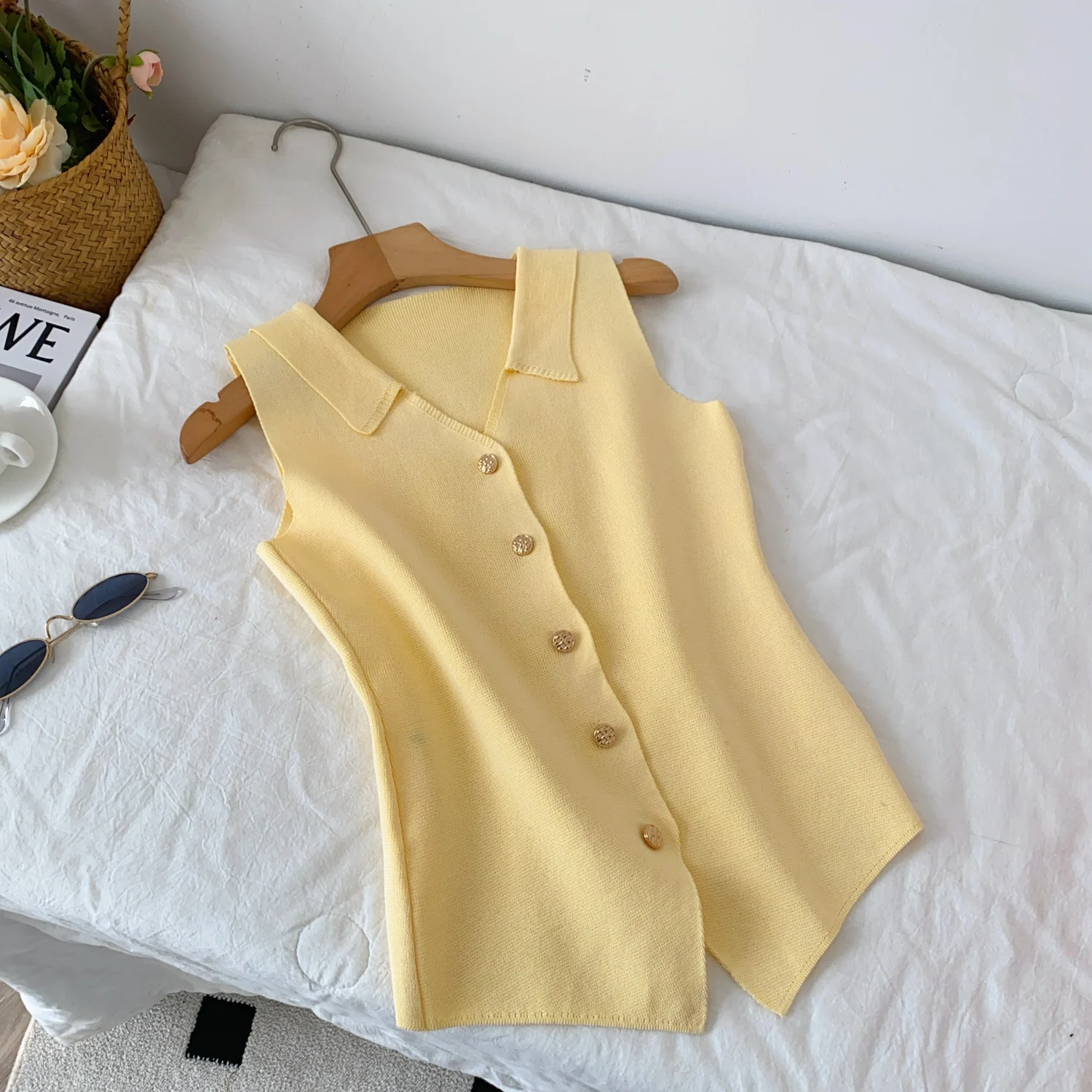 بلوزة نسائية أنيقة من Clothland بلون الحلوى بدون أكمام وقابلة للتمدد قميص صيفي ضيق Mujer Blusa WA298 #3