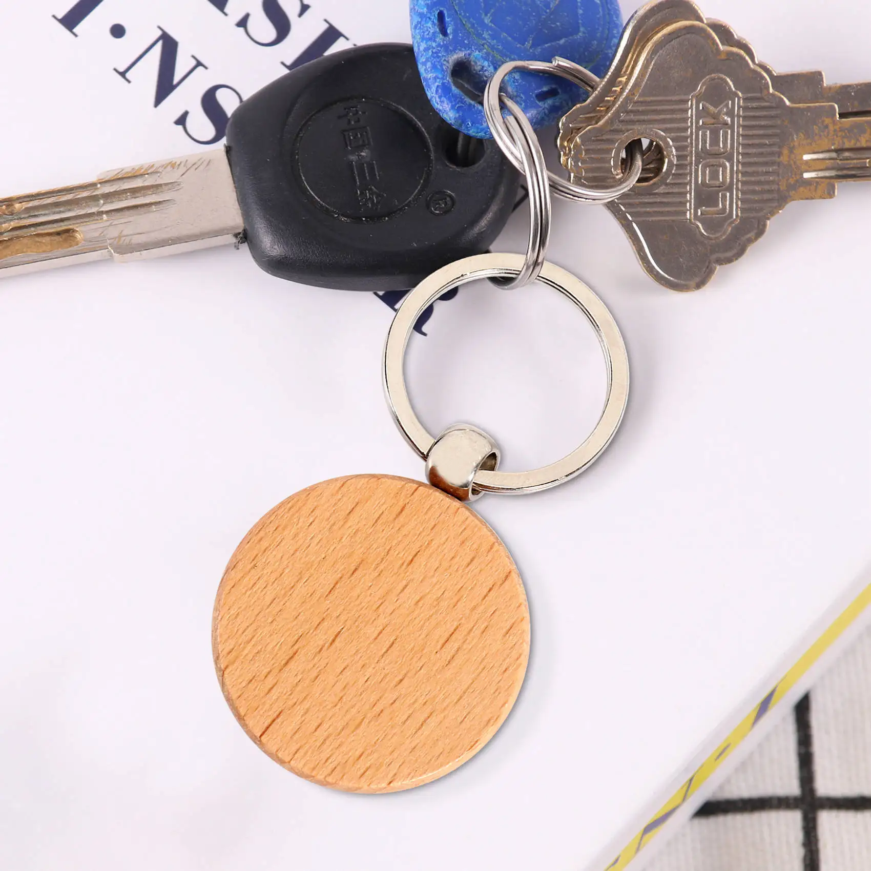 20Pcs Blank Round Wooden Keychain DIY Wooden Keychain Key Tag GiftJAS