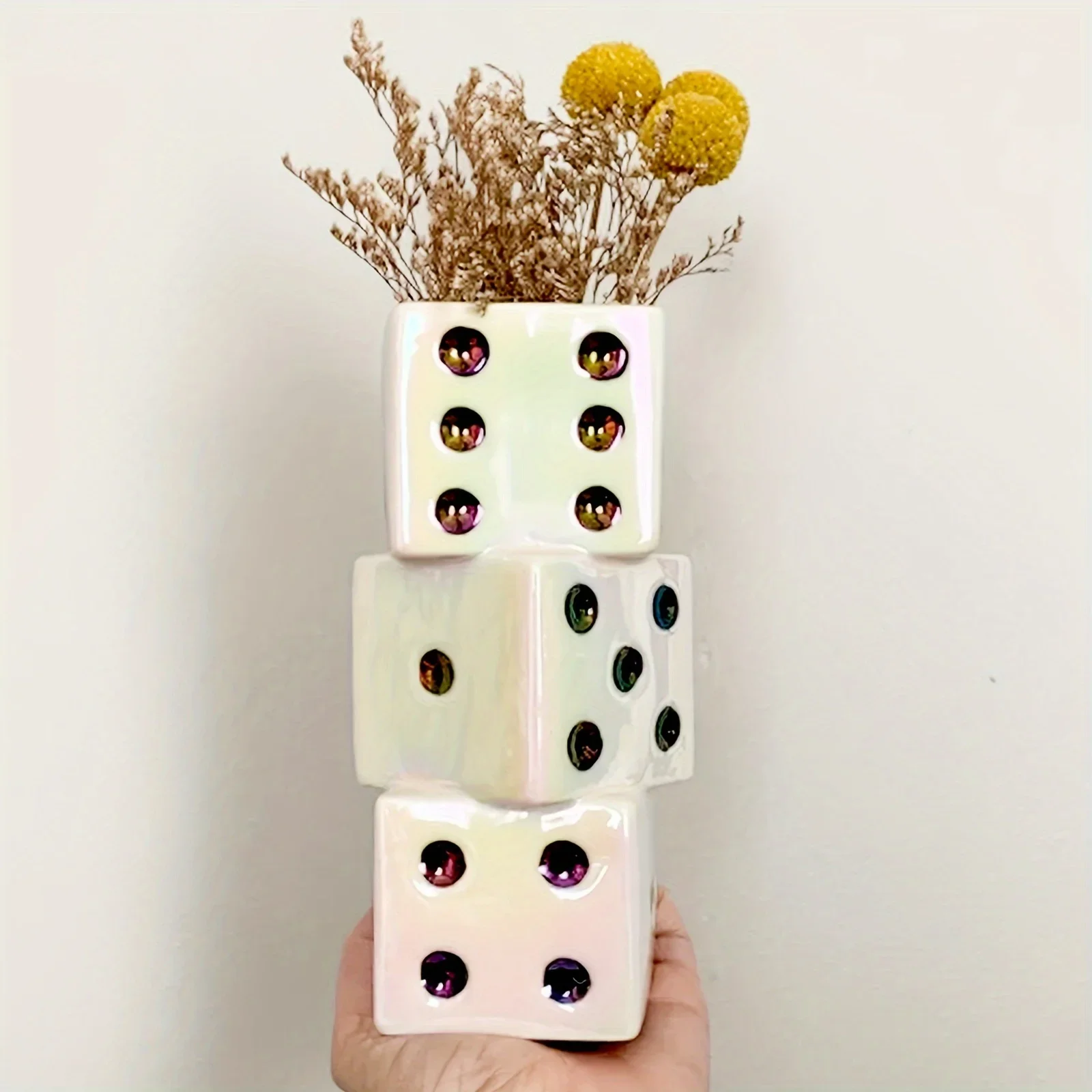 Handmade Ceramic Dice Vase - Unique Decor For Dried Flowers, Rose, Pampas Grass - Stunning Design For Any Modern Space
