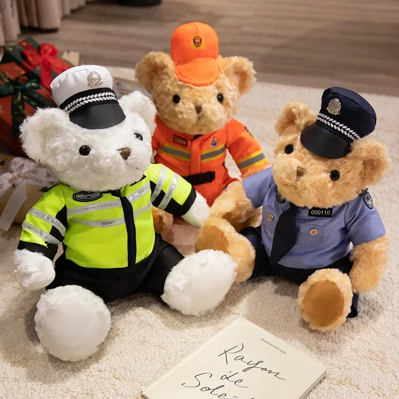 

25cm Fun Cosplay Professional Bear Police Fireman Captain Traffic Police Bear Stuffed Home Decor Birthday Gift
