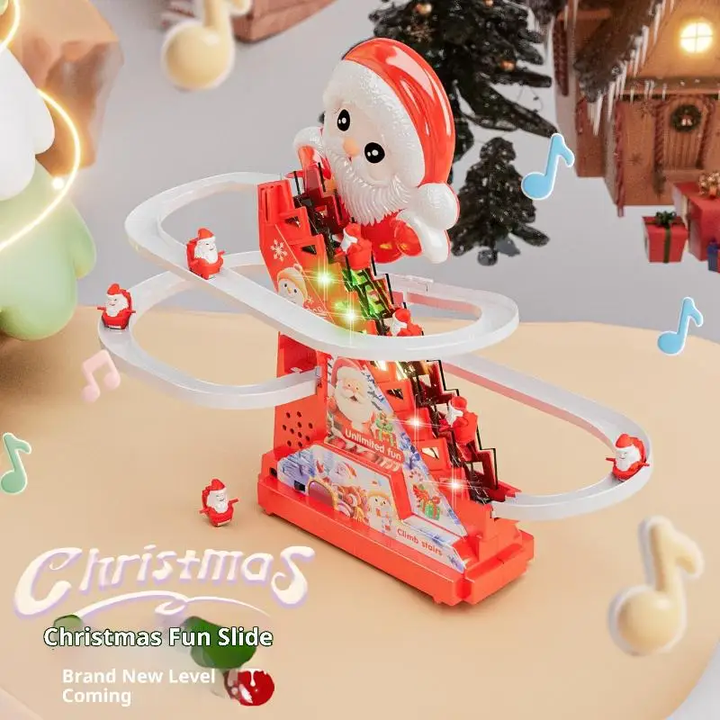 [G332]1Set Santa Christmas Toys Electric Snowman Coaster With Light Music Track Activity For Boys Girls Children Stair Slide Toy