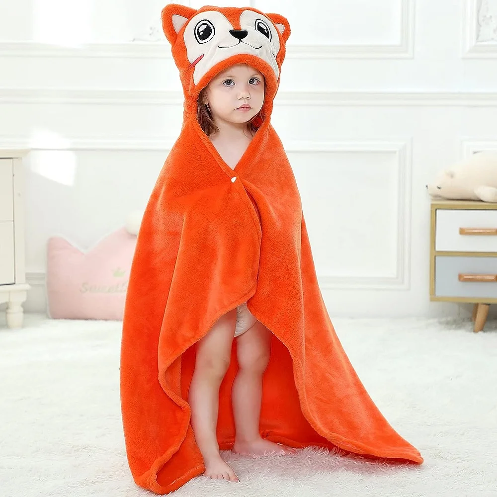 MICHLEY Flannel Cartoon Hooded Baby Blanket Swaddling Winter Wrap Warm Big Blankets Throw For Girl Boy 3 Yr School Super Soft