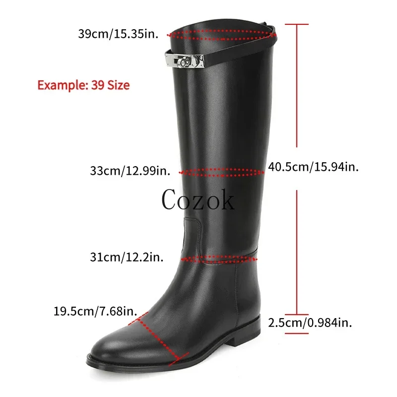 2023 Thigh High Boots Brown Women Vintage Leather Square Heel Knee Height Buckle Boot Keep Warm Round Toe Shoes British Style