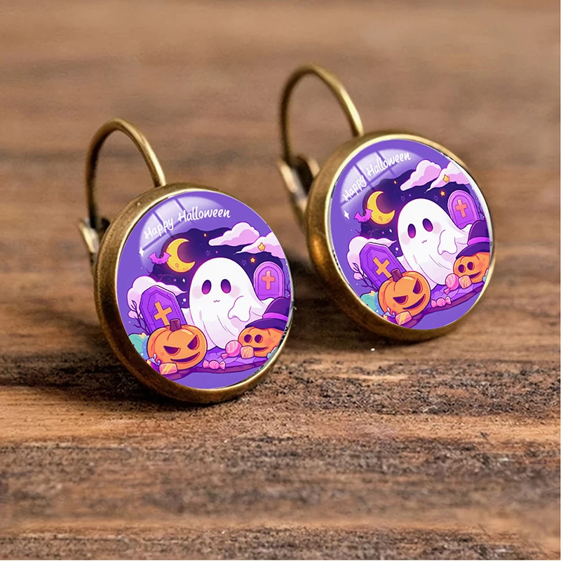 Cartoon Schwarze Katze Geist Kürbis Glas Ohrringe Für Frauen Halloween Party Schmuck Zubehör