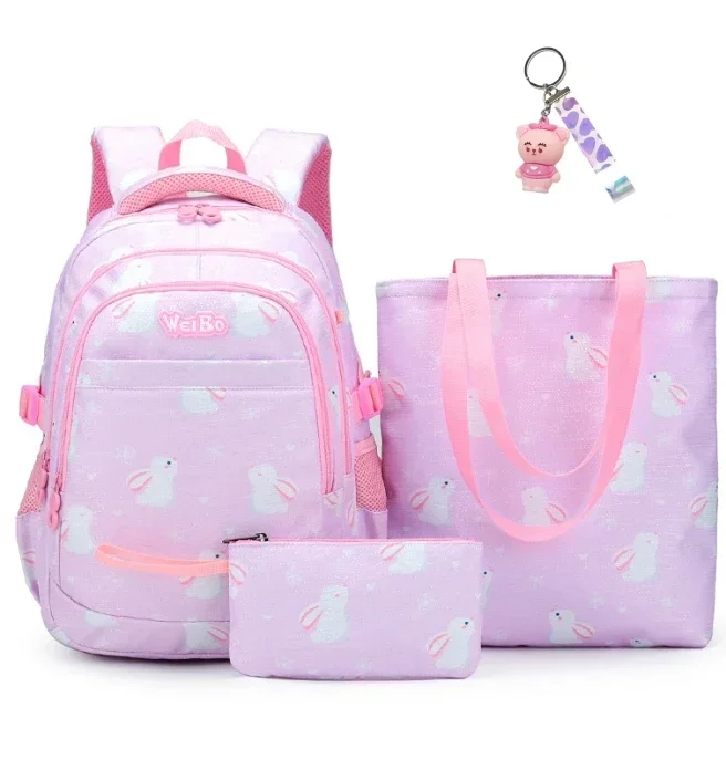 2023 New Summer Schoolbag  Three Piece Book Bag Korean Fashion Academy Style Backpack Cute Cartoon Print Book Bag Handbag