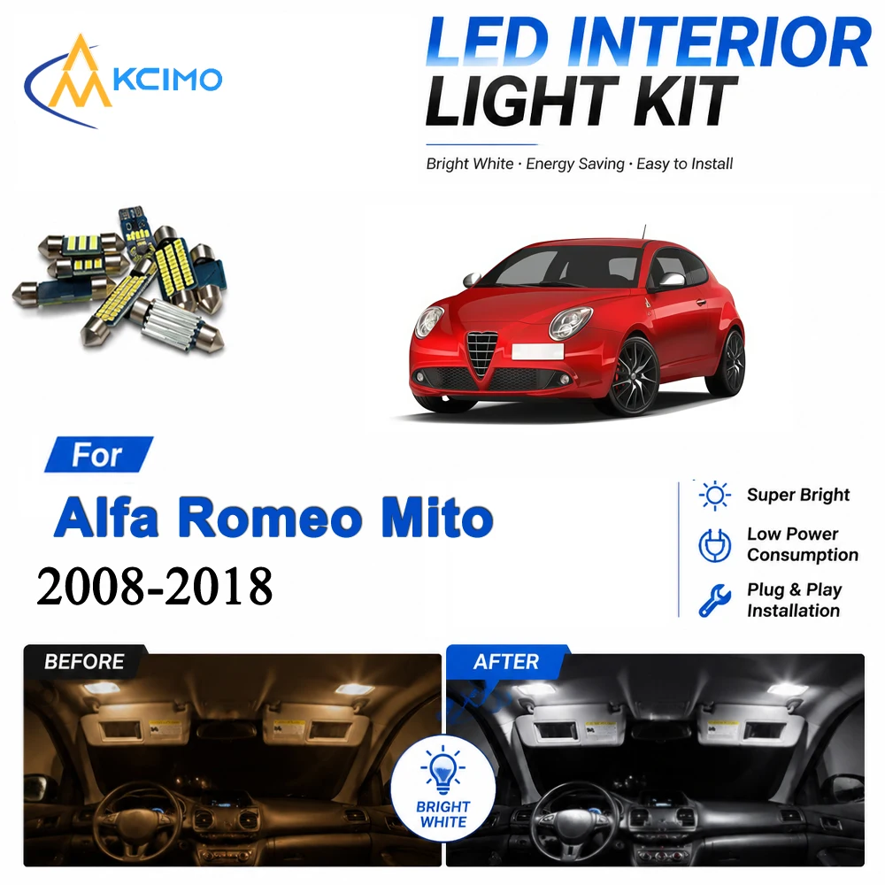 No Error Interior Light Kit For Alfa Romeo Mito 2008-2018 White/ Blue LED Bulb Super Bright Map Dome Lamp Accessories