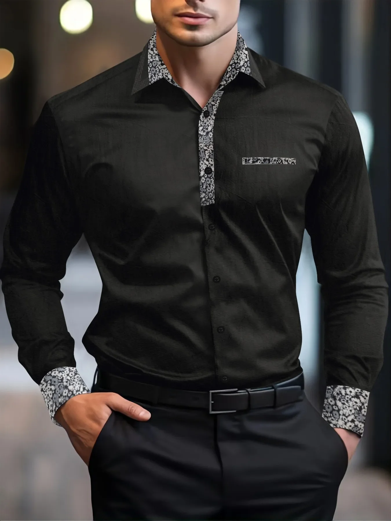 

Men's classic retro simple spring and autumn long-sleeved shirt lapel business casual dress shirt office comfortable slim shirt