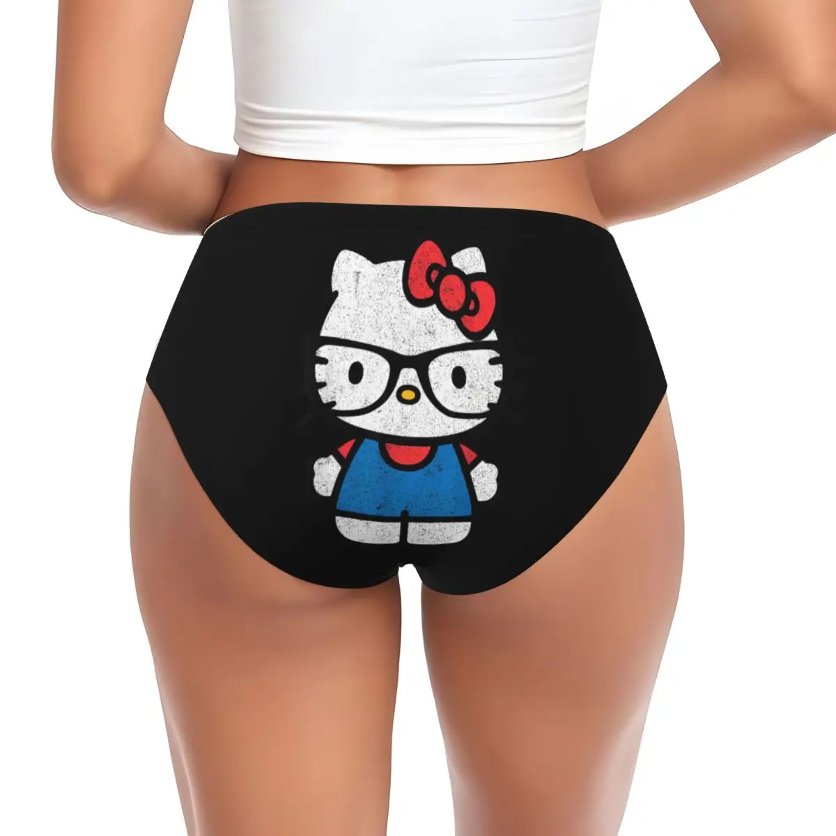 Women's Kawaii Underwear Brief Hello Kitty Distressed Nerd Glasses Merch Cozy Ladies Panties Briefs