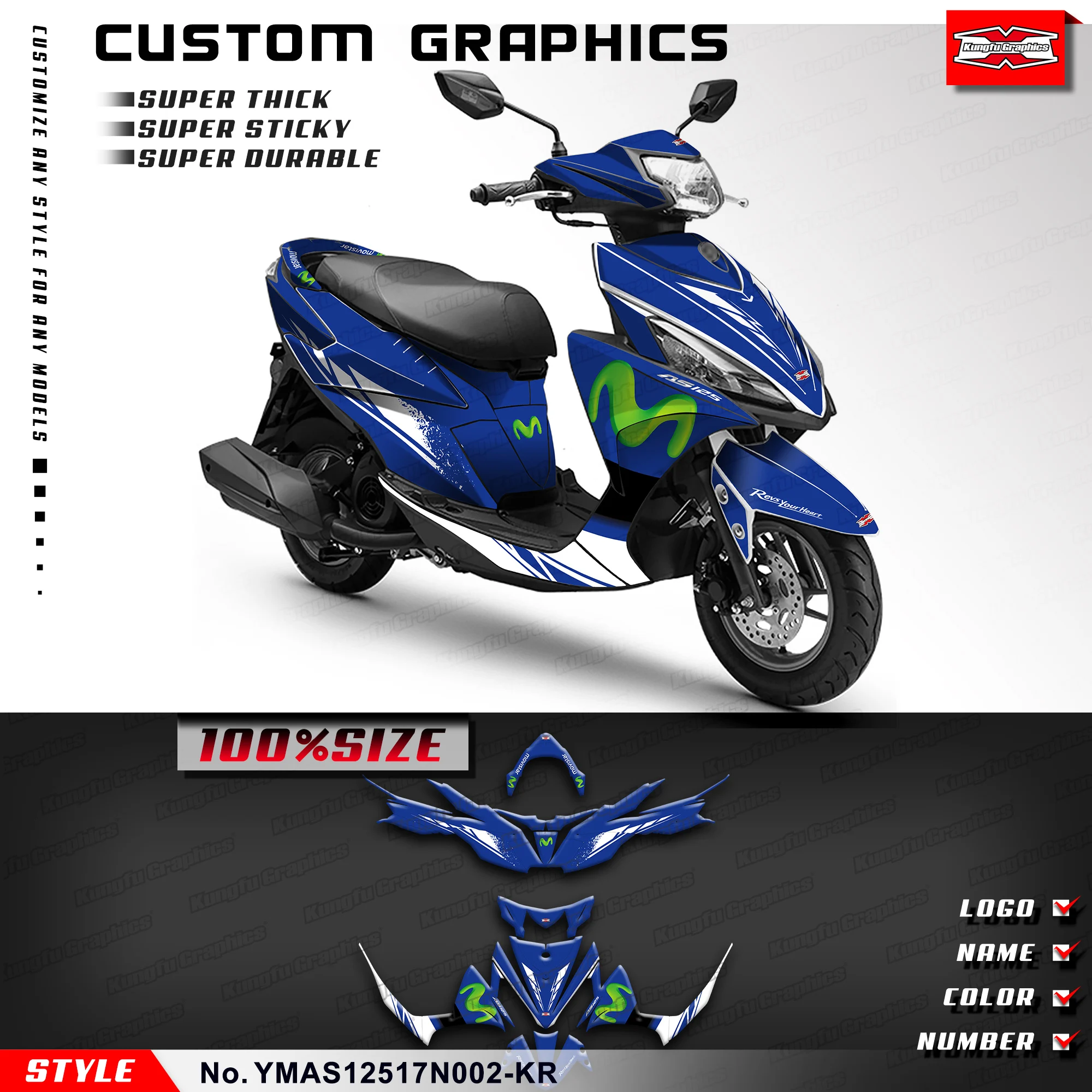

KUNGFU GRAPHICS Graphics Kit Sticker Kit for Yamaha AS125 AS 125 2017 2018 2019 2020 2021,Rebuilding, YMAS12517N002-KR