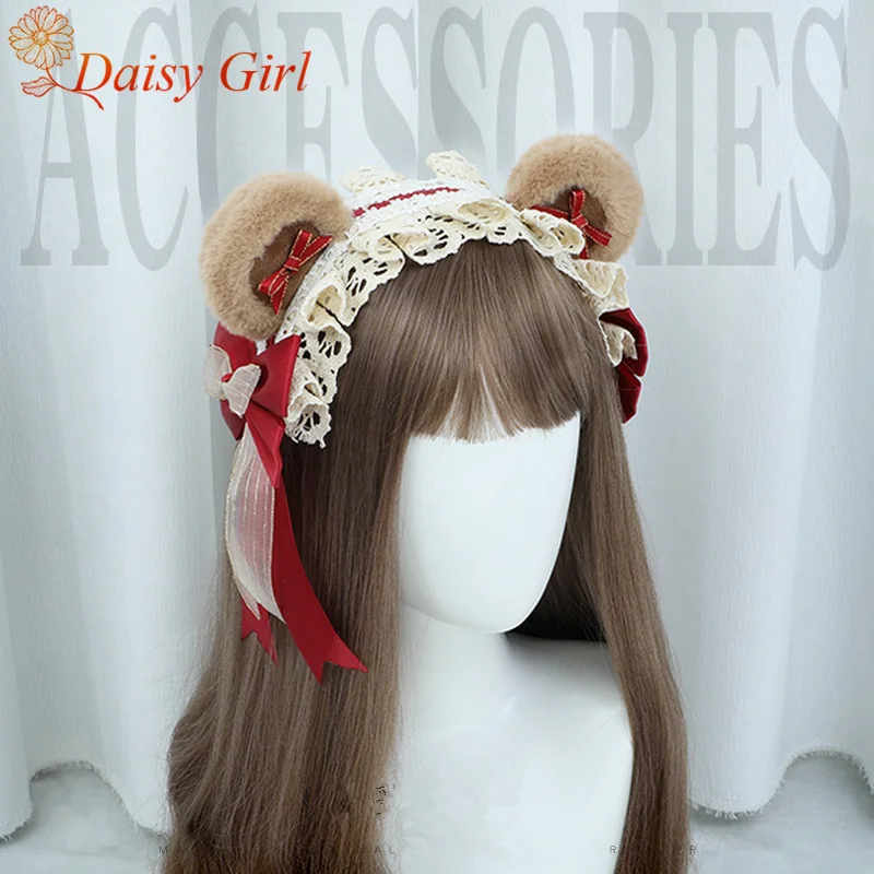 

2025 New Lolita Headband Cute Cosplay Comic Exhibition Dress Up Plush Bear Ears Hair Bands Handmade Fashion Accessories