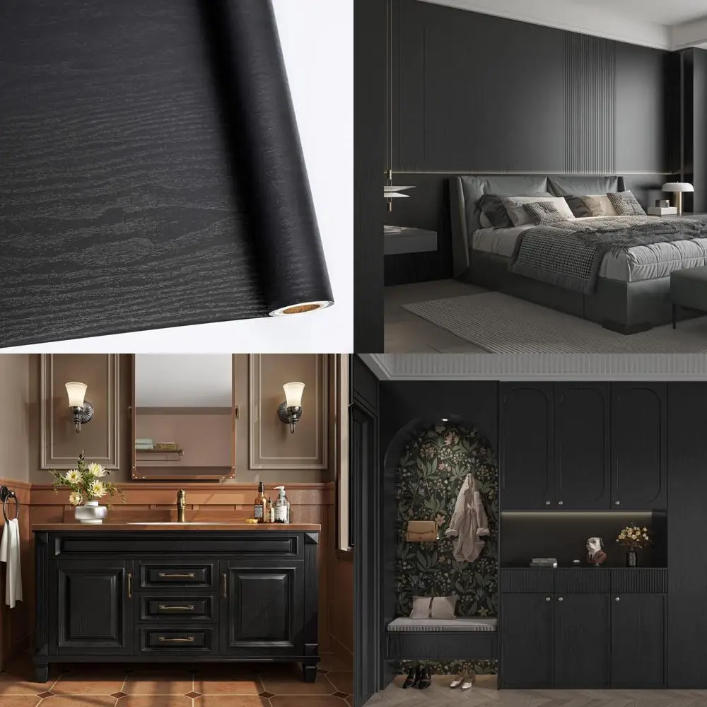 ورق جدران قابل للتقشير واللصق من الخشب الأسود لسهولة التنظيف والأسطح المزخرفة ذاتية اللصق